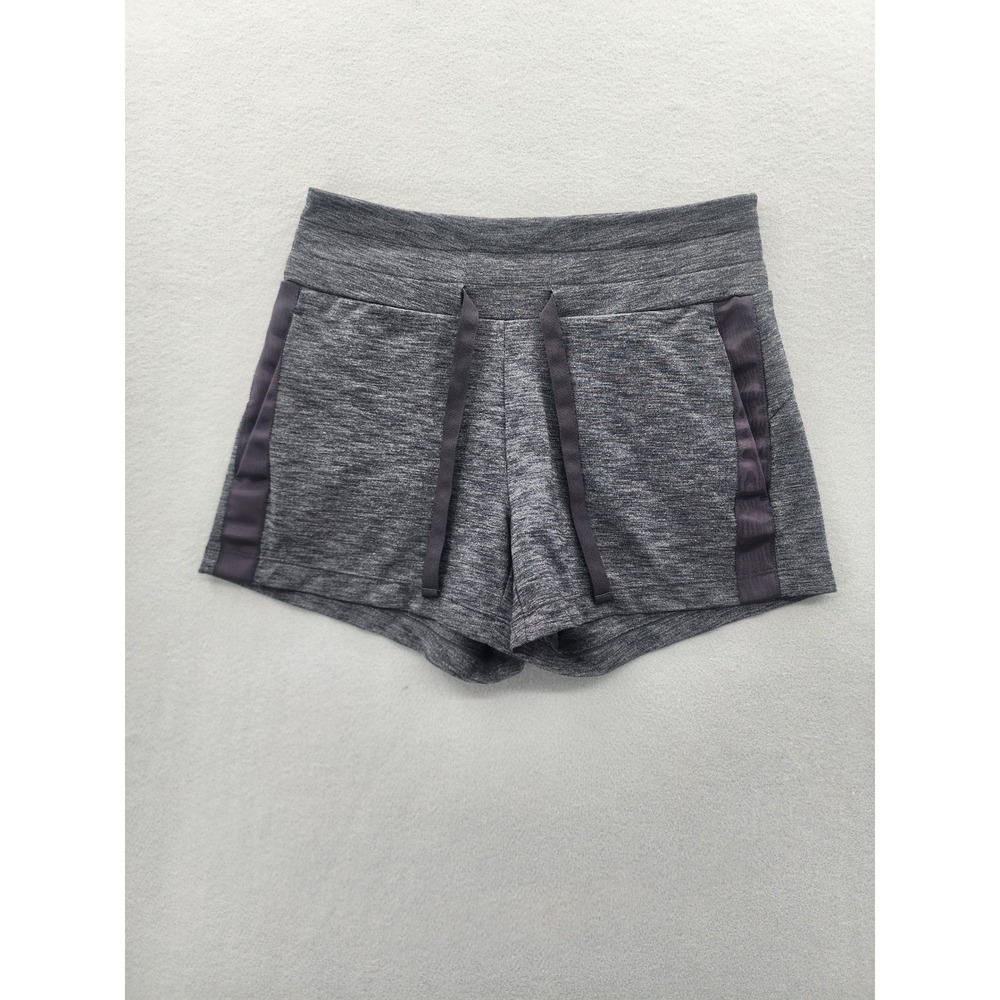 Athleta Grey Space Dye Athletic Shorts XS Drawstring Ribbon Trim Back Zip Pocket